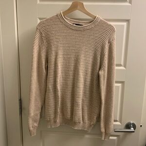 Simons Le 31 | Men’s Crewneck Sweater | Beige/Cream Striped | US S | 100% Cotton